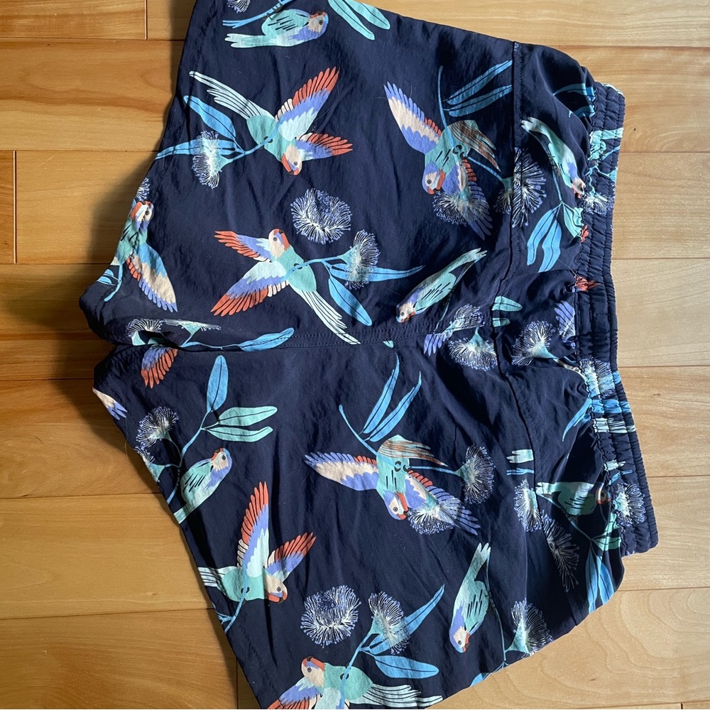 Patagonia baggies navy birds of paradise print elastic waist unlined shorts - Picture 3 of 7